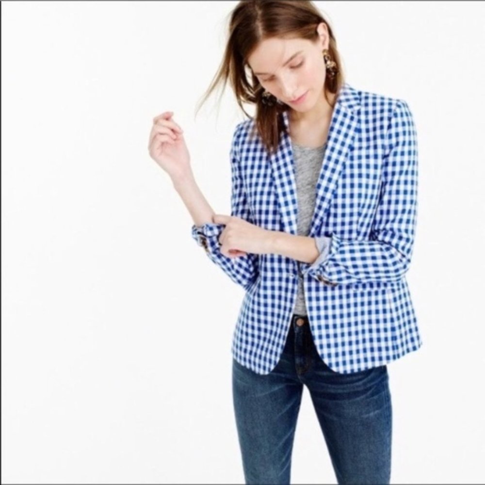 NEW J Crew Campbell Blue Blazer In Gingham NWOT - Picture 1 of 8